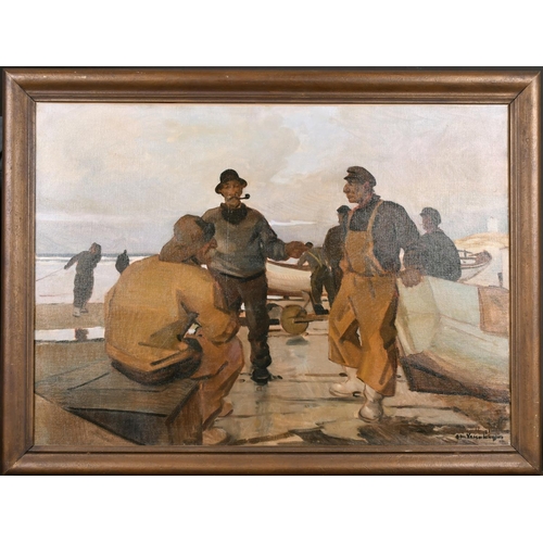 265 - Christian Valentinusen (1903-1985) Danish. “West Sea Fishermen”, Oil on Canvas, Signed, and Inscribe... 