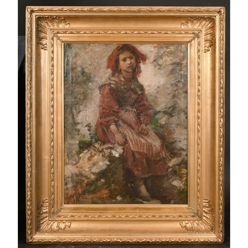 268 - 19th Century Italian School. Study of a Seated Girl, Oil on Canvas, in a fine gilt composition Frame... 