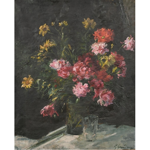 271 - Giuseppe Gaudenzi (1865-1941) Italian. Still Life of Flowers in a Glass Vase with a Glass by the sid... 