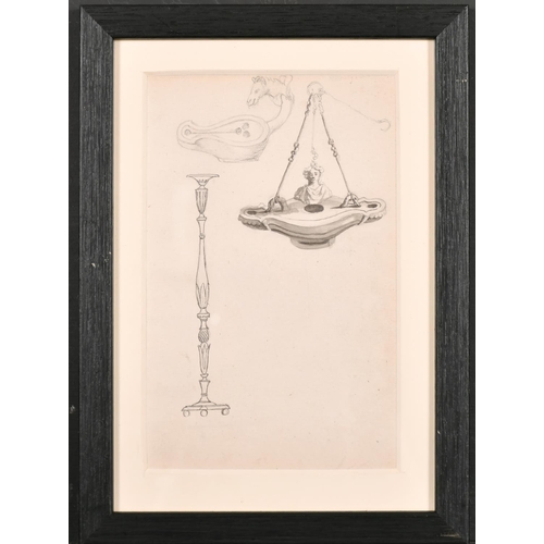 28 - 19th Century English School. A Study of Classical Lamps, Pencil and Wash, 7” x 4.5” (17.7 x 11.4cm) ... 