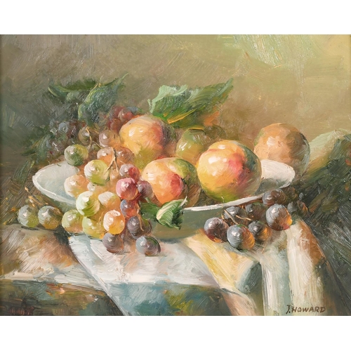 287 - J. Howard (20th Century) European. Still Life of Fruit in a Bowl, Oil on Panel, Signed, 8” x 10” (20... 