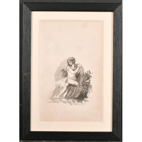 29 - 19th Century English School. A Reclining Female on a Ledge, Watercolour and Pencil, 7” x 4.5” (17.7 ... 