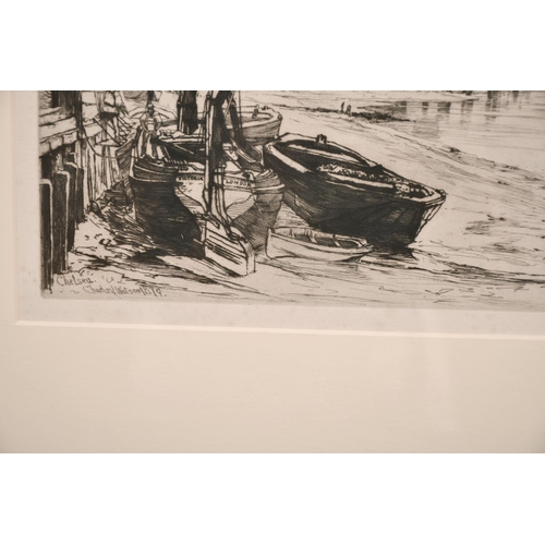 294 - Charles John Watson (1846-1927) British. “Chelsea” “On the River Thames”, Etching, 6.75” x 10.75” (1... 