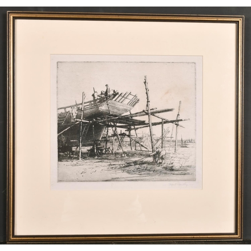 295 - Alfred Bentley (1879-1923) British. The Boat Builders, Etching, Signed in Pencil, 9” x 10.5” (22.8 x... 