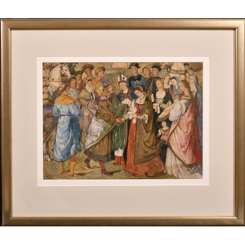 316 - Charles de Sousy Ricketts (1866-1931) British. “The Betrothal”, Watercolour, Signed with Monogram, a... 