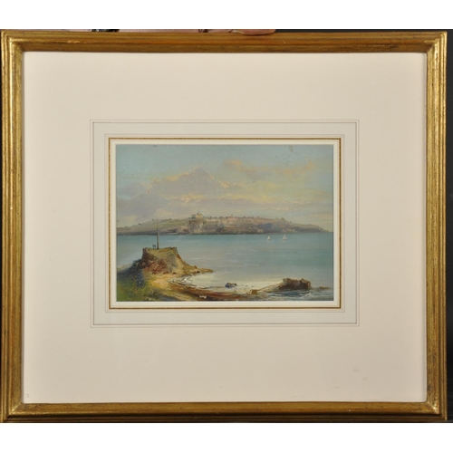 323 - 19th Century English School. A Coastal Scene with Sailing Boats, and a Distant Town, Oil on Board, 5... 