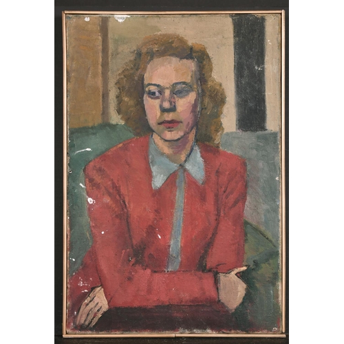 327 - 20th Century Camden School. Bust Portrait of a Seated Lady, Oil on Canvas, 17.75” x 12” (45.1 x 30.5... 