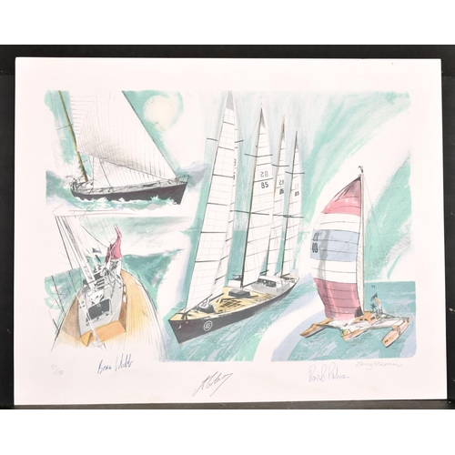 342 - Albany Wiseman (1930-    ) British. ‘Montage of Racing Yachts and a Catamaran’, Lithograph, Signed, ... 