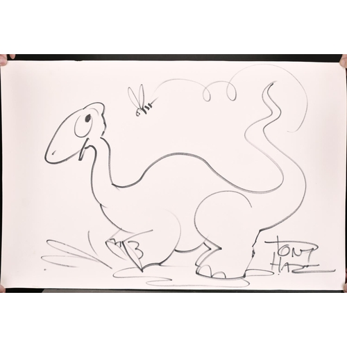 343 - Tony Hart (1925-2009) British. A Sketch of a Dinosaur and a Bee, Felt Pen, Signed, Unframed 21.75” x... 