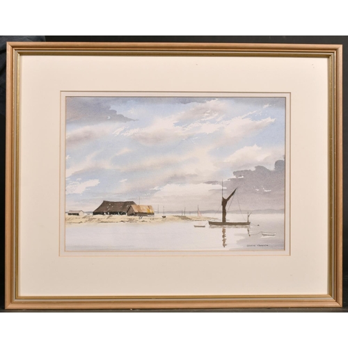 344 - George Farrier (20th Century) British. An Estuary Scene with a Boathouse, Watercolour, Signed, 9.5” ... 