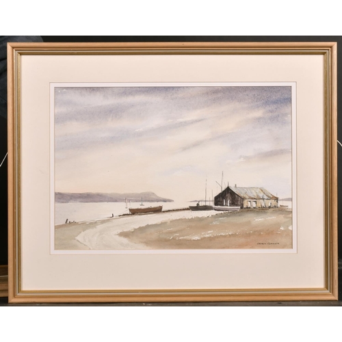 344 - George Farrier (20th Century) British. An Estuary Scene with a Boathouse, Watercolour, Signed, 9.5” ... 