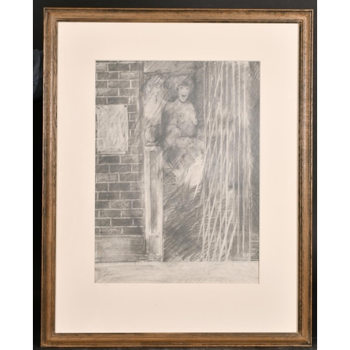 349 - John Abbott (1948-    ) British. Girls by a Doorway, Pencil, Inscribed verso, 18.5” x 13.75” (47 x 3... 