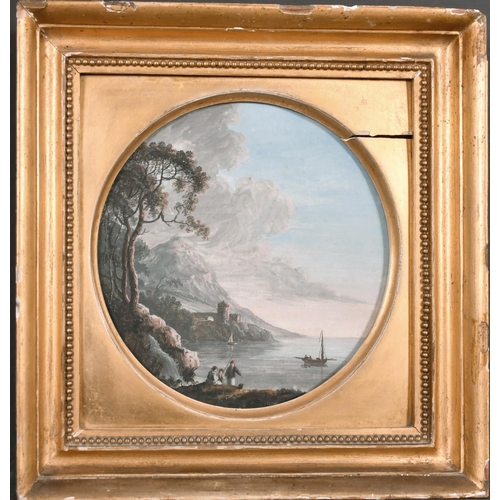 35 - Late 18th Century Dutch School. A Coastal Scene with Figures in the foreground, Gouache, Circular 9”... 