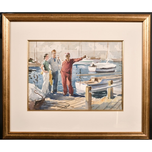 352 - Wilfred Moody Fryer (1891-1967) British. “Harbour Conversation”, Watercolour, Signed, and Inscribed ... 