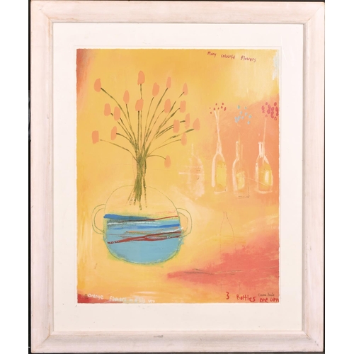 380 - Emma Davis (20th-21st Century) British. “Many Colourful Flowers/Three Bottles One Urn”, Print, Signe... 