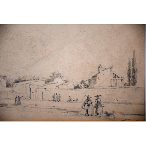 41 - Circle of Antonio Senape (1788-1850) Italian. An Italianate Landscape with Figures, Pencil, 5” x 16.... 