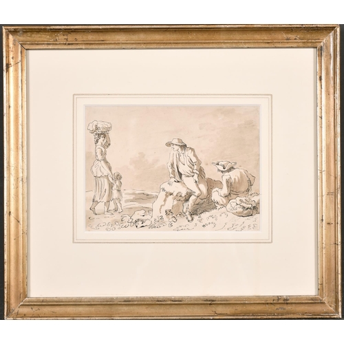 50 - 18th Century English School. Figures in a Landscape, Ink and Wash, 4.5” x 6.25” (11.3 x 15.8cm) and ... 