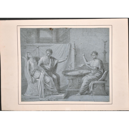 51 - 18th Century French School. Figures in an Interior, Chalk, Mounted, Unframed, 11.5” x 13.5” (29.3 x ... 