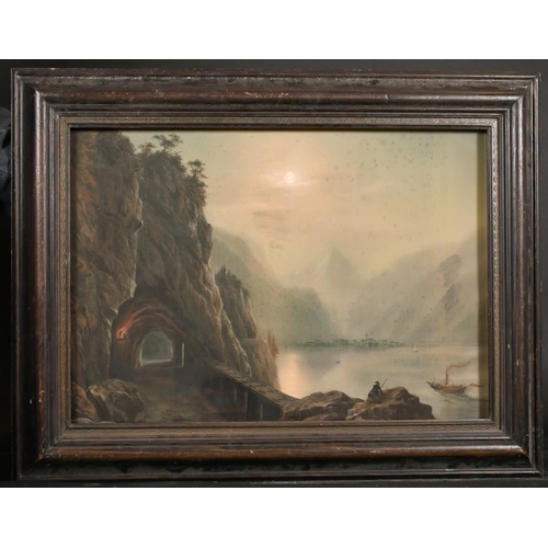 53 - 19th Century Italian School. A Mountainous River Landscape with Torchlit Figures by a Tunnel, a Figu... 