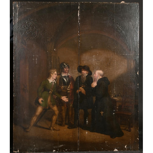 60 - 18th Century English School. Figures in a Church, Oil on Panel, Unframed, 29” x 24.5” (73.7 x 62.2cm... 