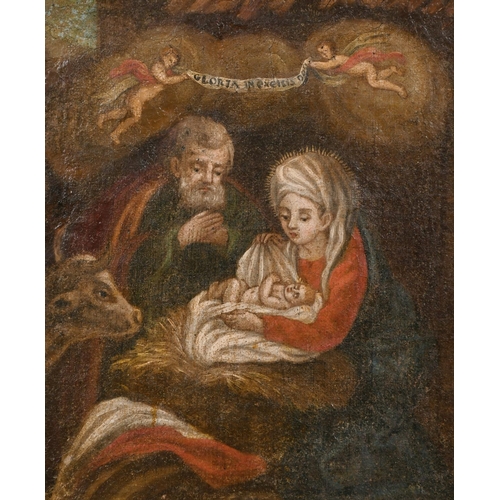 61 - 19th Century Italian School. Mary and Joseph with Baby Jesus, Oil on Canvas, 12.5” x 10.5” (31.7 x 2... 