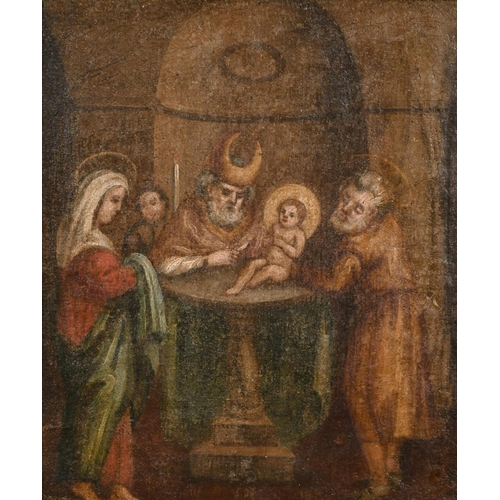 61 - 19th Century Italian School. Mary and Joseph with Baby Jesus, Oil on Canvas, 12.5” x 10.5” (31.7 x 2... 