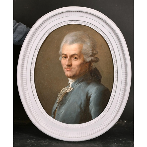 67 - 18th Century French School. Bust Portrait of a Wigged Man wearing a blue coat with a white shirt, Oi... 