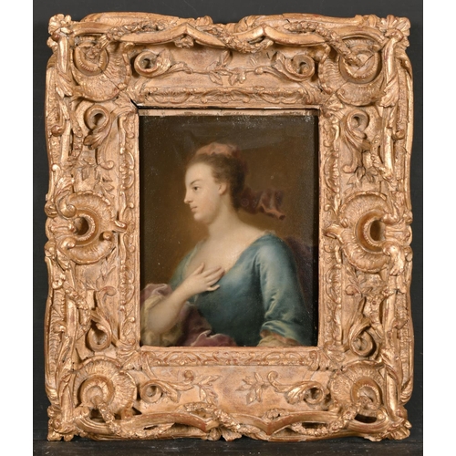 70 - Early 18th Century European School. Bust Portrait of a Lady in profile wearing a Blue Dress, Oil on ... 