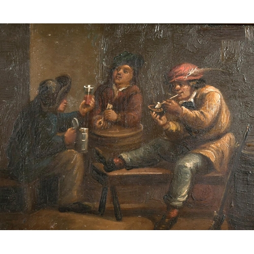 75 - 19th Century German School. Figures in a Tavern, Oil on Metal, 6.5” x 8” (16.5 x 20.2cm) and the com... 