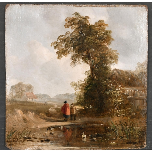 80 - Circle of John Constable (1776-1837) British. Figures on a Path in a River Landscape, Oil on Board, ... 