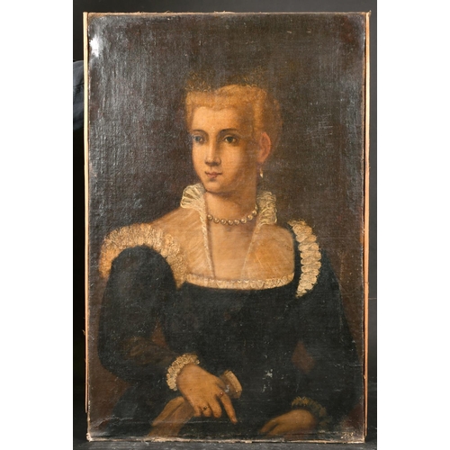 84 - 17th Century Italian School. Half Length Portrait of a Noble Lady, Oil on Canvas, Unframed 28” x 18”... 