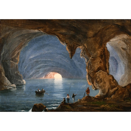 91 - 19th Century Italian School. The Blue Grotto with Figures in the foreground, Oil on Canvas, Dated 18... 