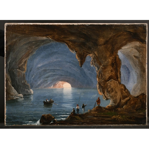 91 - 19th Century Italian School. The Blue Grotto with Figures in the foreground, Oil on Canvas, Dated 18... 