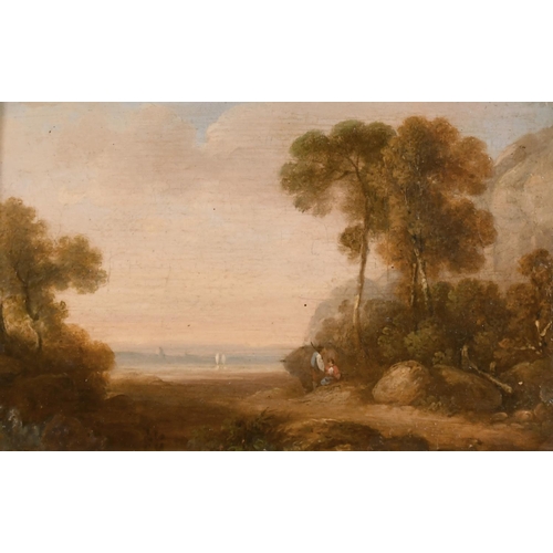 92 - Early 19th Century English School. Figures in an Extensive River Landscape, Oil on Panel, 4.25” x 6.... 