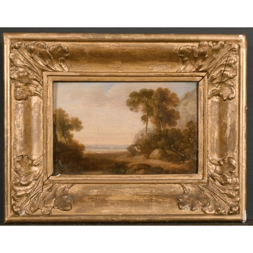 92 - Early 19th Century English School. Figures in an Extensive River Landscape, Oil on Panel, 4.25” x 6.... 