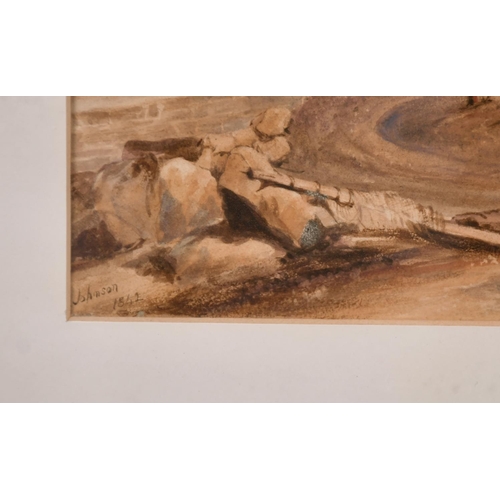 98 - M. Johnson (19th Century) British. A River Landscape with a Figure and Cattle, Watercolour, Signed a... 