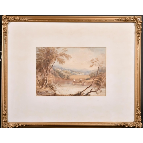 98 - M. Johnson (19th Century) British. A River Landscape with a Figure and Cattle, Watercolour, Signed a... 