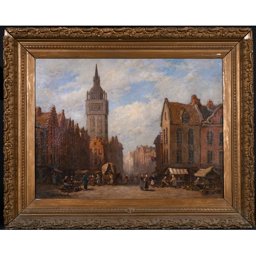 212 - Pierre le Boeuff (act.1899-1920) French. “The Belfry and Market Square, Ghent”, Oil on Canvas, Signe... 