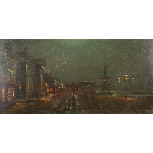 100 - Wilfred Jenkins (1857-1936) British. Liverpool Docks by Moonlight, Oil on Board, Signed, 7