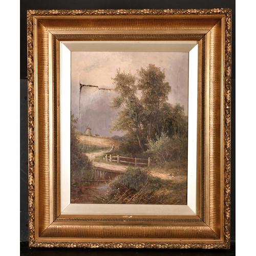 101 - P Leslie (19th - 20th Century) British. A River Landscape with Figures, a Windmill in the distance, ... 