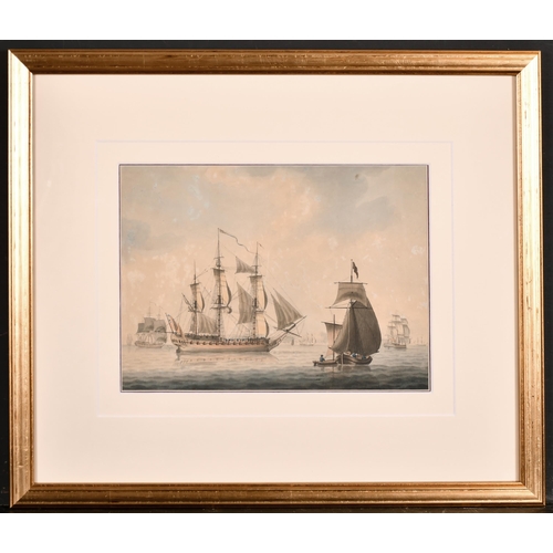104 - Attributed to Robert Cleveley (1747-1809) British. A British Three Masted One-Decker with Guns Out, ... 