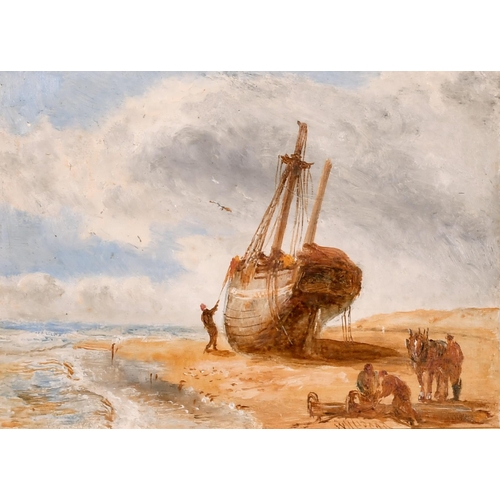 117 - William Joseph Julius Caesar Bond (1833-1926) British. Figures Unloading the Catch, Oil on Board, Si... 
