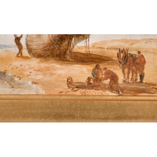 117 - William Joseph Julius Caesar Bond (1833-1926) British. Figures Unloading the Catch, Oil on Board, Si... 