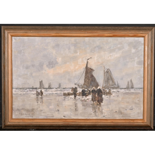 119 - Frederick Dade (1874-1908) British. A Beach Scene with Busy Shipping Beyond, Oil on Canvas, Signed, ... 