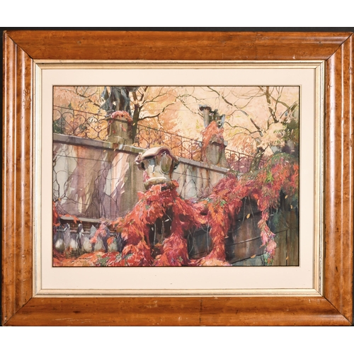 187 - Charles Cerney (1892-1965) Czech. 'Virgina Creeper Beneath the Railings of an Elegant Street', Water... 