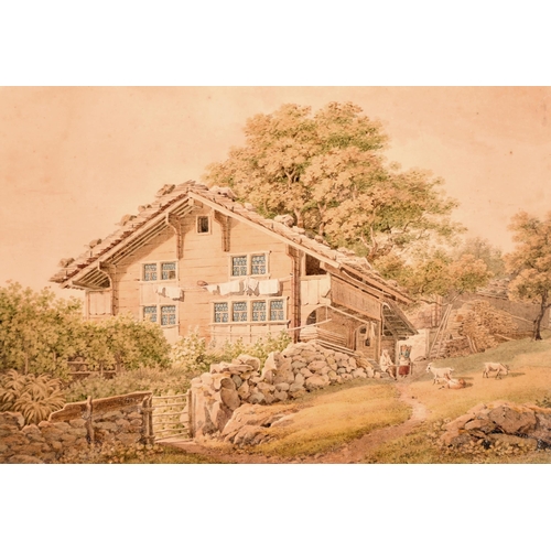 192 - 19th Century European School. Figures by a Tyrolean Chalet, Watercolour, Unframed 7.75