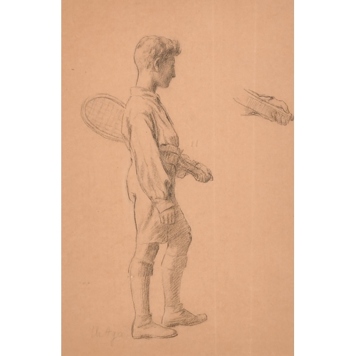 195 - Charles Jean Agard (1866-1950) French. Study of a Young Tennis Player holding a Racquet, Pencil, Sig... 