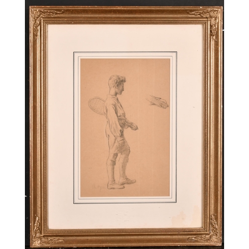 195 - Charles Jean Agard (1866-1950) French. Study of a Young Tennis Player holding a Racquet, Pencil, Sig... 