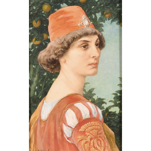 202 - Elisabeth Sonrel (1874-1953) French. A Young Courtier in Medieval Italian Costume, Watercolour, Sign... 