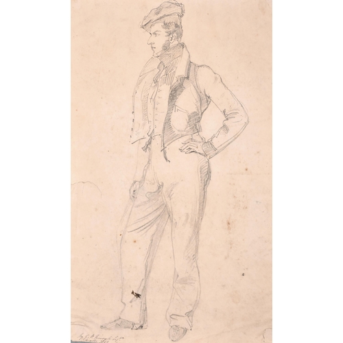 206 - George Philip Reinagle (1802-1835) British. A Full Length Portrait of a Maltese Sailor, Pencil, Sign... 